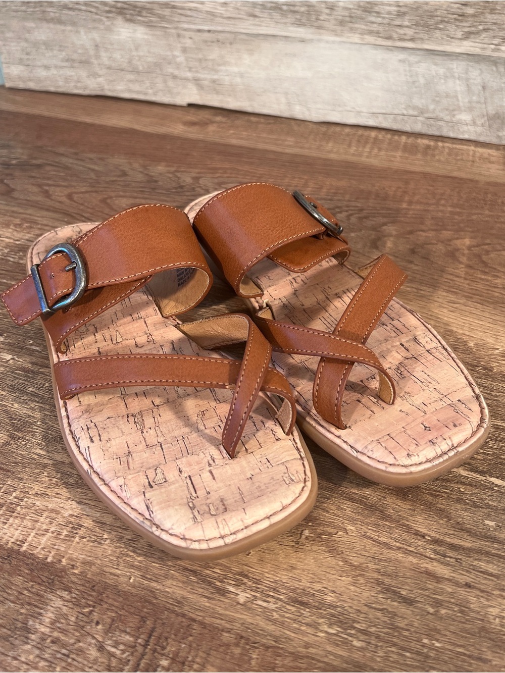 b.o.c. Brown Leather Cork-Effect‎ Strap Sandals